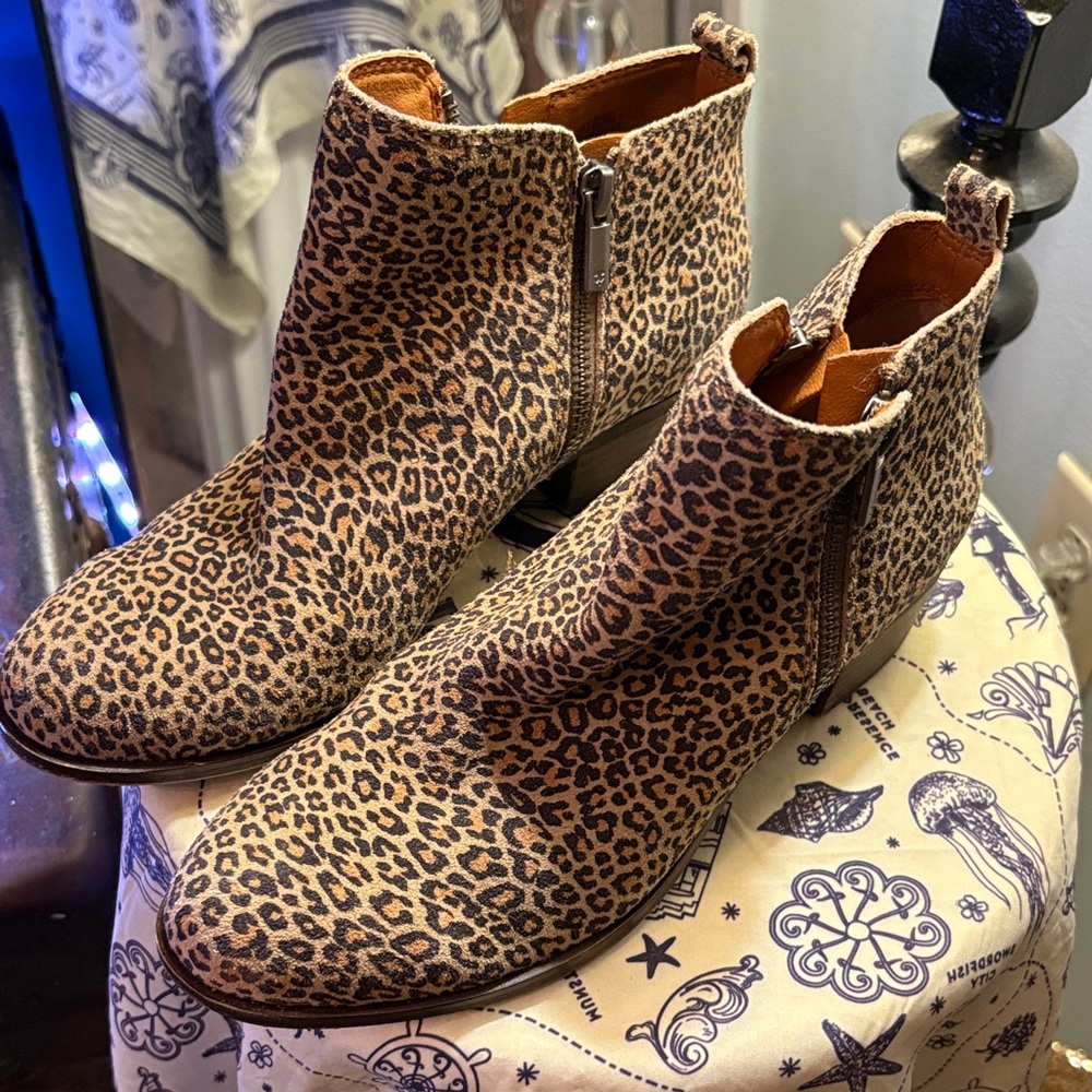 Lucky Brand Leopard Print Ankle Boot in Brown and Black